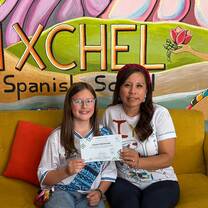 My daughter and her spanish teacher at Ixchel Spanish school 