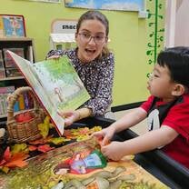 Interactive story time (the other pre-k students were still napping so this part of the lesson was 1:1)