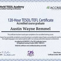 Officially 120-hour TESOL/TEFL certified!