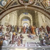 The famous School of Athens painting by Raphael in the Vatican museum