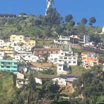 Panoramic view of Quito, Ecuador, with the city nestled in the Andes mountains under a bright sky.