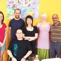 group of locals and interns in Spain
