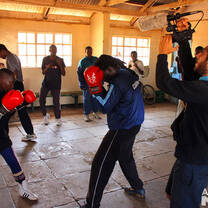 Filming with Box Girls in Kenya. 