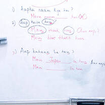 Students learn Hindi in New Delhi, India.