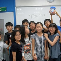 English teacher with students in Korea