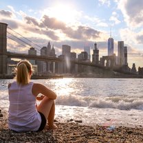 This is my favourite photo of all! It was take on my last night in NYC. With another Aussie I'd met in the city, we walked across the Brooklyn Bridge to catch some sunset shots. So we got some sneaky ones with me in the foreground. I think it truly captures the magic and beauty of NYC!
