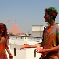The second day of Holi (technically Dhuleti), where you throw colored power at each other.