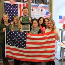 Other study abroad students and I with our study abroad ambassador on Thanksgiving showing that we're all thankful for each other.