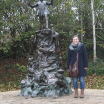 Although it is on it's side this is me next to the Peter Pan statue located in Kensington Gardens in London.