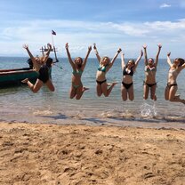 Jumping for joy, Rabbit Island, Kep, Cambodia