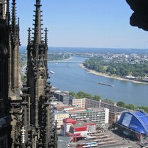A view of some of Cologne and the Rhein river from the famous cathedral.