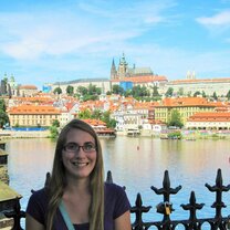 Near Charles Bridge with Prague Castle in the background