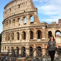 Me in the Foro Romano overlooking the Colosseo! (my shirt says "Find that which makes your heart smile" in Italian!)