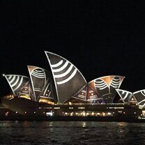 View from our dinner cruise ship of the Opera House during Vivid Sydney