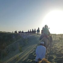 Riding camels through China's eastern Taklamakan desert.