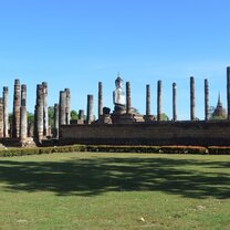 Side view of Wat Mahathat in Sukhothai National Park, Sukhothai. 
Sukhothai is a UNESCO World Heritage site.