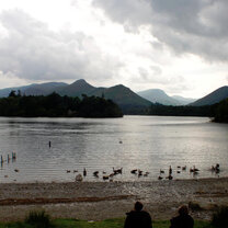 Two of my classmates appreciate the beauty of the Lake District, which is an included weekend adventure!