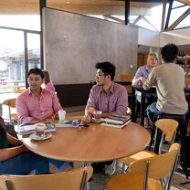 Lincoln students enjoying the campus amenities! students in coffeeshop