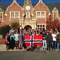 Lincoln students show their pride! students with flag
