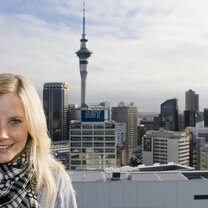 The view of Auckland's Sky Tower from AUT sky tower