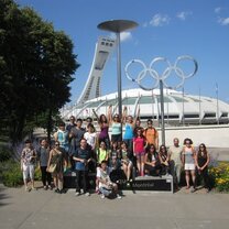 1/2 of the group at Exalto Park - Montreal Olympic Stadium Business French Summer School - HEC Montréal - Olympic Stadium