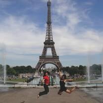 Students at the Eiffel Tower, Paris