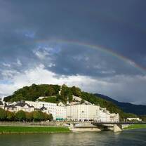 A rainbow above the old historic city of Salzburg