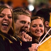University of Canberra Brumbies Game UC students cheering for the University of Canberra Brumbies