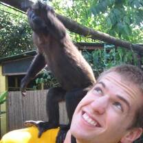 Howler monkey on volunteer's back