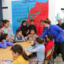 A teacher with students in Rabat