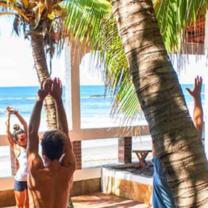 stretching near beach in Nicaragua