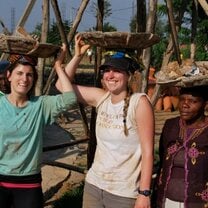 Carrying rocks while working on a project