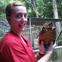 A student shows off her turtle skills. 