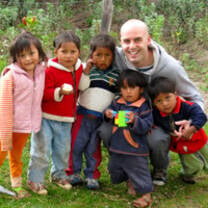 Our volunteer working with children in the Andes