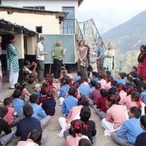 Volunteers teaching kids about recycling and sustainability in India