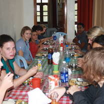 Volunteers eating together