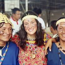 Woman wearing headband and ethnic clothing at Festival of Tena