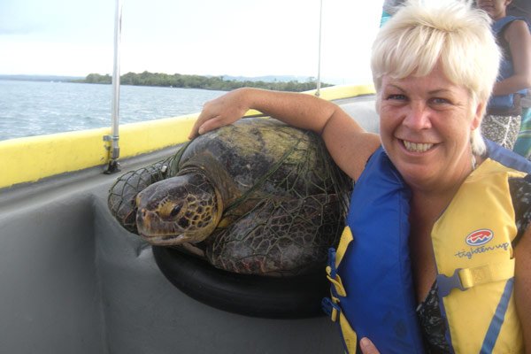 Susan volunteering the Osa In Water Sea turtle project in Costa Rica