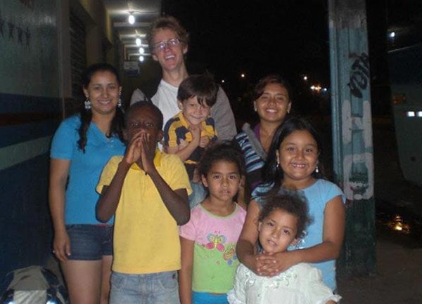 Max with locals during his volunteer trip to Ecuador