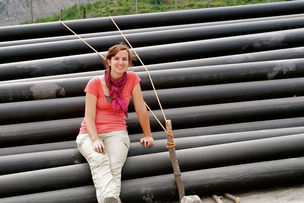 Maura volunteered at a construction site near Mount Merapi volcano