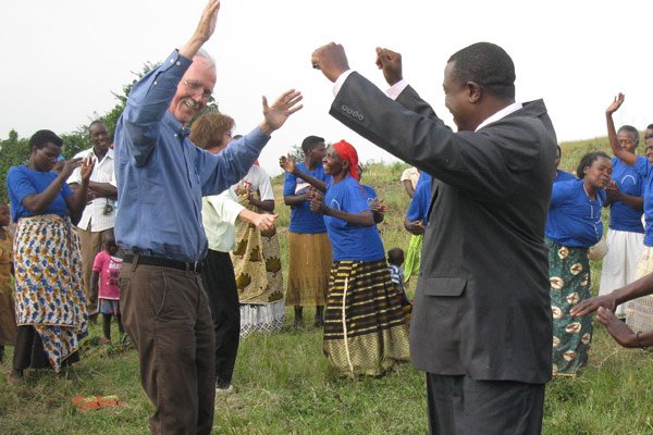 Bob dancing at dedication of new rainwater reservoir in southwest Uganda